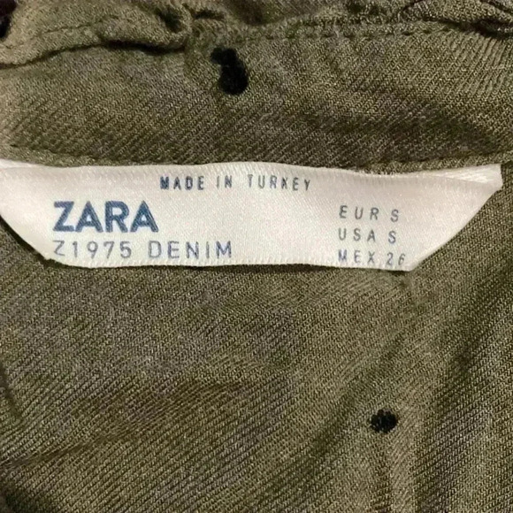 Zara long sleeve olive green and black polka Swiss dot blouse in size small - Picture 3 of 3